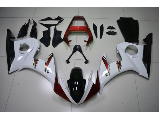 Accents Blanc Brillant & Rouge 2003-2004 Yamaha R6 Carénage Moto