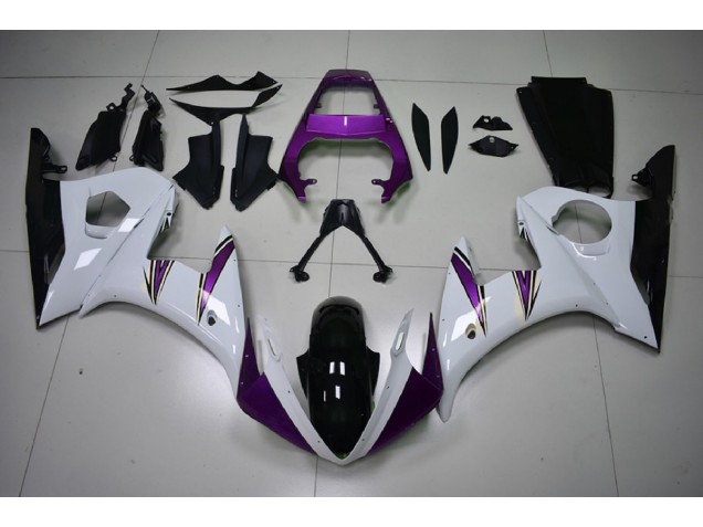 Accents Blanc Brillant & Violet 2003-2004 Yamaha R6 Carénage Moto