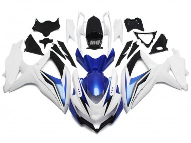 Blanc Brillant Avec Argent & Bleu 2008-2010 Suzuki GSXR 600-750 Carénage Moto