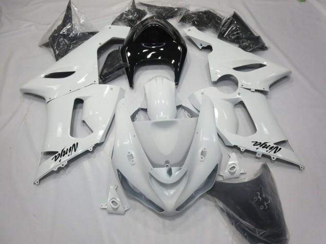 Blanc Brillant Avec Queue Noire 2005-2006 Kawasaki ZX6R Carénage Moto