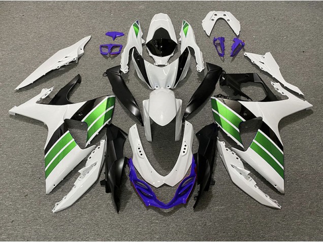 Blanc Brillant Vert Noir & Violet 2009-2016 Suzuki GSXR 1000 Carénage Moto