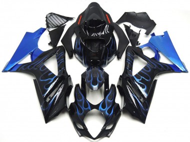 Bleu & Noir Personnalisés Flamme 2007-2008 Suzuki GSXR 1000 Carénage Moto