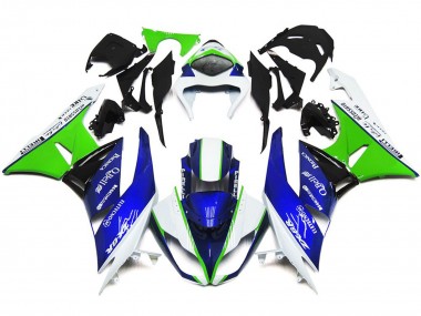 Bleu Profond Vert & Blanc 2009-2012 Kawasaki ZX6R Carénage Moto