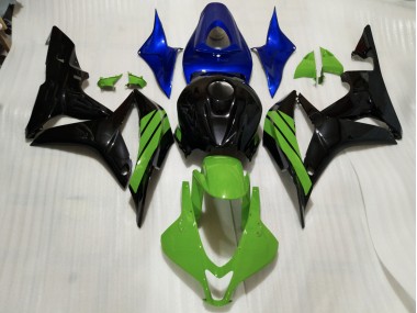 Noir Brillant & Accents Verts & Bleus 2007-2008 Honda CBR600RR Carénage Moto