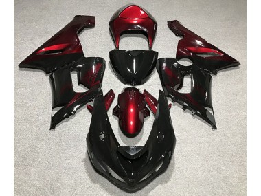 Noir Brillant & Rouge 2005-2006 Kawasaki ZX6R Carénage Moto