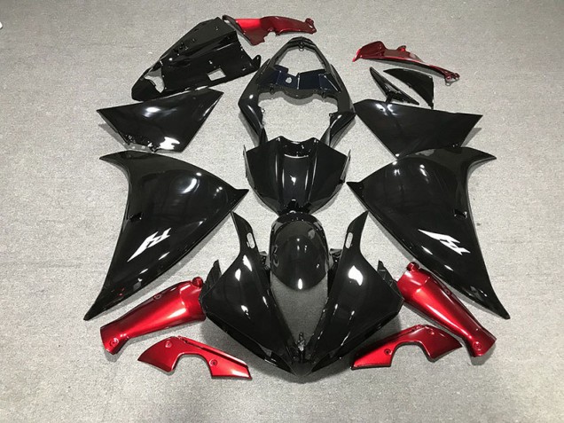 Noir Brillant & Rouge 2009-2011 Yamaha R1 Carénage Moto