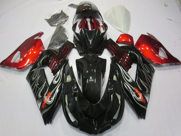 Noir Flamme Rouge 2006-2011 Kawasaki ZX14R Carénage Moto