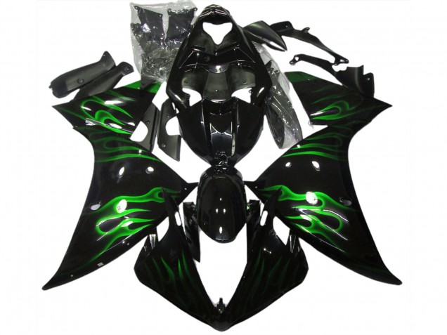 Noir & Vert Flamme 2009-2011 Yamaha R1 Carénage Moto