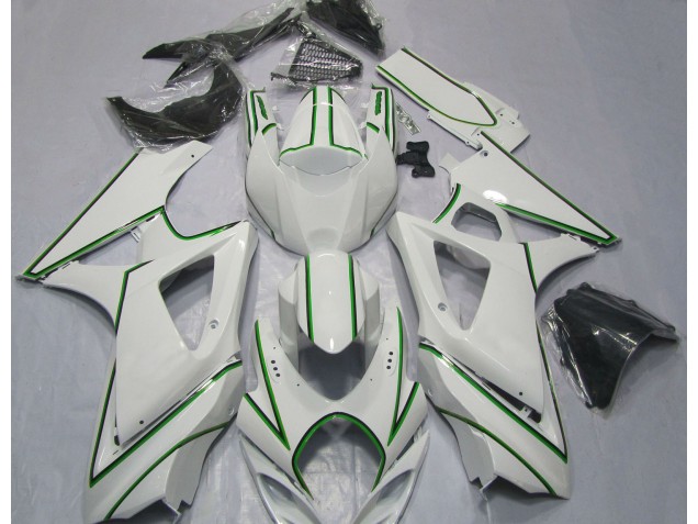 Rayure Épingle Verte Blanc Brillant 2007-2008 Suzuki GSXR 1000 Carénage Moto