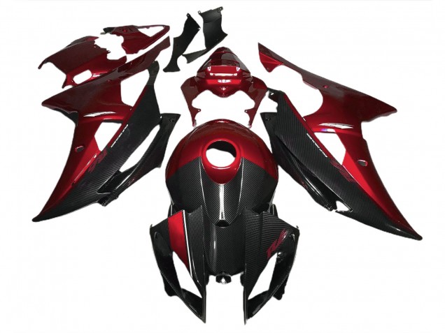 Rouge Avec Style Fibre De Carbone 2008-2016 Yamaha R6 Carénage Moto