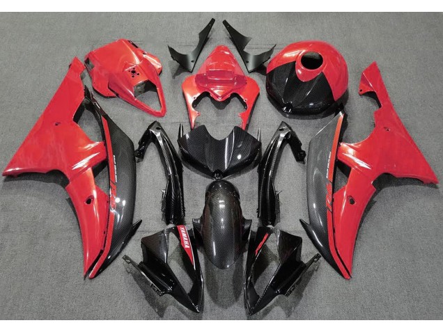 Rouge Brillant & Fiber De Carbone 2008-2016 Yamaha R6 Carénage Moto