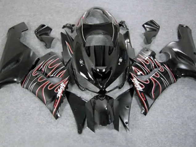 Rouge Noir Flamme 2005-2006 Kawasaki ZX6R Carénage Moto