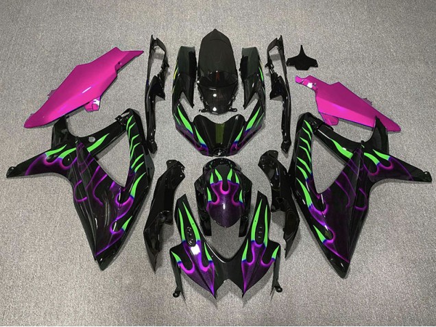 Violet & Vert Flamme 2008-2010 Suzuki GSXR 600-750 Carénage Moto